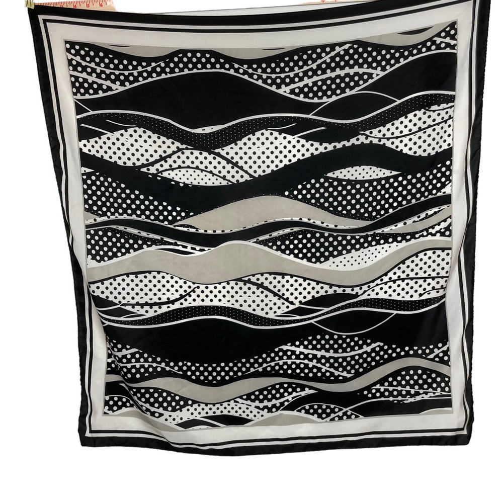 VINTAGE Black & White Wavy Stripes Dots Square Scarf 35x35 Z25